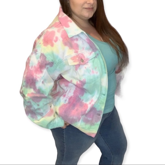 DAYDREAMER Tie Dye Jacket Snow Cone Denim White Rainbow Swirl Patch Pockets - Picture 9 of 11